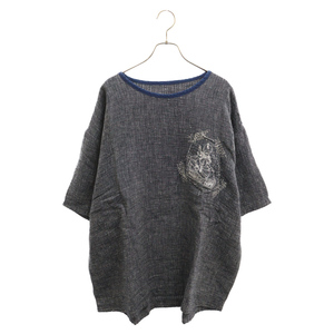 Porter Classic ポータークラシック SASHIKO LINEN PREMIUM モヒカン小僧 刺し子 刺繍ワッペン半袖Tシャツ インディゴ ネイビー