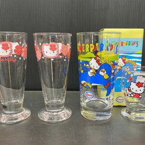 昭和レトロ sanrio ハローキティ グラス ガラス コップ 当時物 食器 レトロポップ サンリオ タキシードサム たあ坊 けろけろけろっぴ