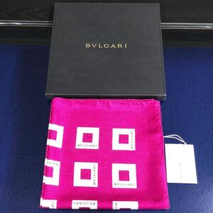 未使用品【ブルガリ】本物 BVLGARI 大判スカーフ ロゴモチーフ 86cm×87cm シルク100% ストール ショール マフラー レディース 伊製 箱有り