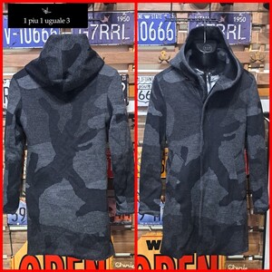 定価15万　1piu1uguale3 BIG CAMO ZIP GOWN ウノピュウノウグァーレトレ　カモフラ　ラップコート　IV