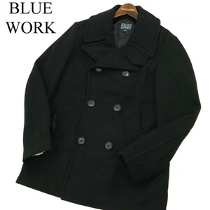 BLUE WORK ブルーワーク トゥモローランド 秋冬 メルトン ウール★ Pコート Sz.S　メンズ 黒　A2T14327_C#N