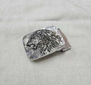 銀製 ベルト バックル 在銘 シルバー silver900 彫金 金工 ヴィンテージ ライオン 彫刻 純銀 約52g