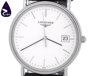 【質Shop天満屋】【必見】ロンジン(LONGINES) グランドクラシック メンズ クオーツ SS/革 デイト ホワイト文字盤 (L4.720.4)