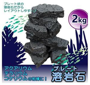 ボルケーノロック 溶岩石プレート 自然石 水槽用 アクアリウム用 【2kg】 簡単レイアウトで大迫力の水槽に 水質安定 バクテリア定着 