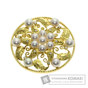 MIKIMOTO ミキモト パール 真珠 ダイヤモンド ブローチ K18イエローゴールド レディース 中古