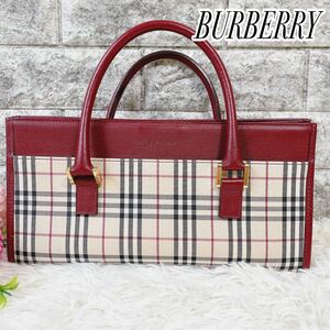 【極美品】BURBERRY バーバリー　レア　ノバチェック柄　ハンドバッグ　縦長三角　キャンバス ベージュ系 