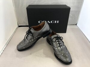 【COACH】コーチ　レディス　スタッズウインングチップデザイン　レースアップシューズ　ブロンズシルバーグレー　レザー　23cm　SY02-FCI