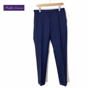 1S323-D◆美品◆ Ralph Lauren PURPLE LABEL ラルフローレン パープルレーベル スラックス ストレート 裾ダブル ◆size32 ネイビー ウール