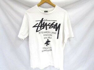 Stussy ステューシー サーフマン TEE Tシャツ 半袖 スケーター ホワイト Lサイズ 中古品 ◆100672