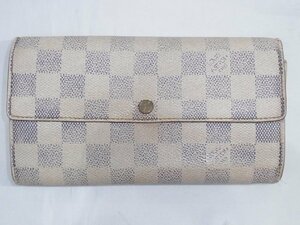 ルイヴィトン LouisVuitton 二つ折り長財布 ポルトフォイユ・サラ（旧型） ダミエ・アズール N61735 TH1008 イニシャル 中古品