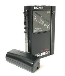 [極美品][美音][整備品] SONY ウォークマン WM-F404 電池ボックス付き マットブラック (カセットテープ 再生/録音、ラジオ AM/FM)