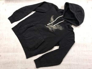 アメリカンイーグルアウトフィッターズ AMERICAN EAGLE OUTFITTERS Vガゼット プリント プルオーバー スウェット パーカー メンズ XS 黒