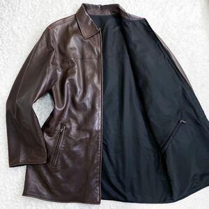 最高峰!!XXL相当!!エルメネジルドゼニア【最高級なめし革】Ermenegildo Zegna レザー コート リバーシブル ジップアップ ブラウン 52 秋冬