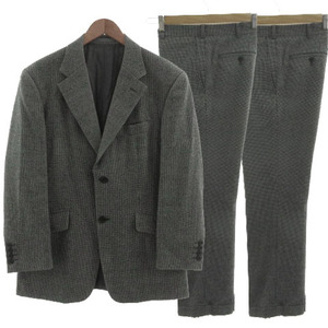 タケオキクチ TAKEO KIKUCHI スーツ パンツ2枚セット ジャケット テーラード パンツ 裾ダブル 日本製 起毛 ウール 千鳥格子 黒 グレー