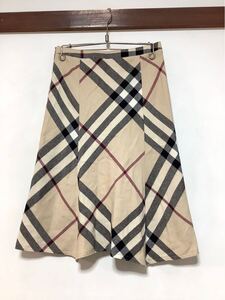 E-1478 BURBERRY LONDON バーバリーロンドン チェック ウールスカート 38 ベージュ