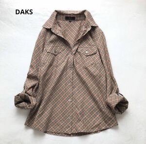 DAKS ダックス　チェック　シャツ　長袖　七部　ベージュ　38