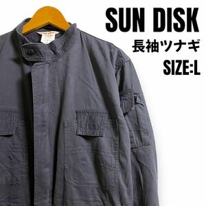 SUN DISK サンディスク 長袖ツナギ つなぎ オールインワン 作業服 コットン 無地 チャコールグレー L 