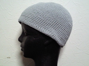 年中被れる　深型１８㎝●イスラム帽●コットン・綿１００％/グレー　細編み　ハンドメイド　手編み