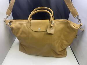 LONGCHAMP■ロンシャン 2WAY バッグ ル LE PLIAGE CUIR トート バッグ ショルダー キャメルカラー■中古品