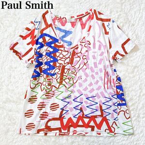 Paul Smith ポールスミス Vネック Tシャツ 総柄 M レディース C72423-28