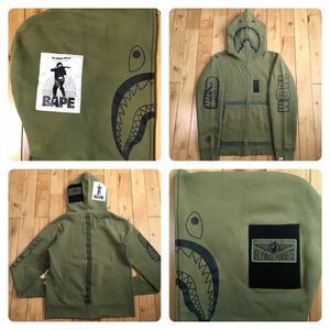 BAPE Hunting Logo Shark Full Zip Hoodie Lサイズ カーキ a bathing ape エイプ ベイプ アベイシングエイプ シャーク パーカー ji5