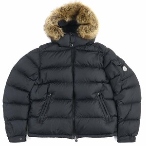 良品△MONCLER モンクレール 22-23AW MAYAF ロゴワッペン・フード・エコファー付き ダウンジャケット 黒 5 ブルガリア製 正規品 メンズ