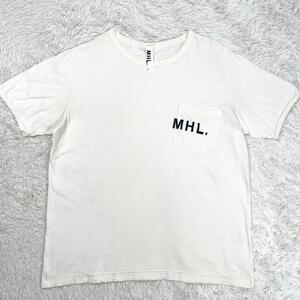 【希少 XLサイズ】エムエイチエル MHL. マーガレットハウエル 半袖 リンガー ポケット Tシャツ[XL] オフホワイト 袖リブ メンズ