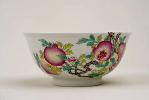中国古玩 古美術 清時代 粉彩 五彩 色絵 茶碗 茶道具 骨董 雍正年製 唐物 置物 時代物 藏出 