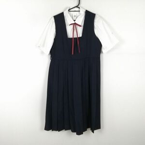 1円 ジャンパースカート 紐タイ ウエスト86 冬物 女子 学生服 中学 高校 花紺 制服 中古 ランクB NA3467