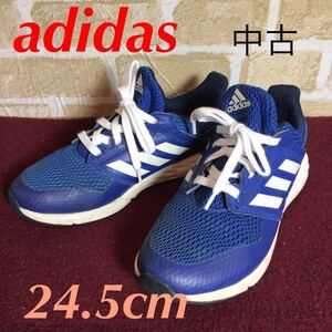 【売り切り!送料無料!】A-110 adidas!スニーカー!24.5cm!ネイビー!ランニング!ウォーキング!通学!運動靴!スポーツ!トレーニング!中古!