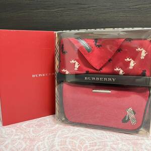 【希少】新品/BURBERRY/ポーチ/ハンカチ/正規品/未使用/即決/手袋/匿名発送/バーバリー/筆箱/ペンケース/バニティ/化粧/女性用/赤/箱あり