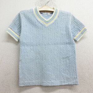 【30%OFF】古着 半袖 ニット キッズ ガールズ 子供服 70s Vネック 水色 24aug01 3OF