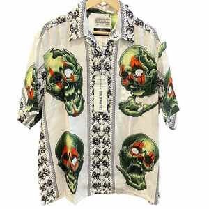 未使用品 ワコマリア WACKO MARIA x 56Tattoo Studio 22SS HAWAIIAN SHIRT アロハシャツ 半袖 スカル オープンカラー L 白 ホワイト メンズ