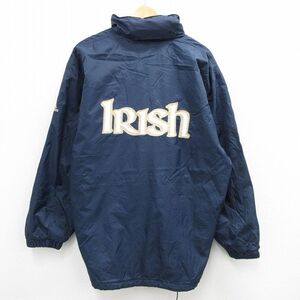 XL/古着 アディダス adidas 長袖 ナイロン ジャケット ベンチ コート メンズ 90s IRISH ワンポイントロゴ 紺 ネイビー 内側