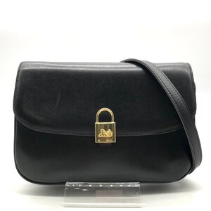 1円 良品 CELINE セリーヌ 馬車 カデナ金具 ヴィンテージ レザー ショルダー バッグ ブラック a5902