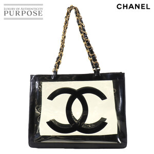 シャネル CHANEL ココマーク チェーン トート バッグ エナメル ビニール ブラック クリア ゴールド 金具 ヴィンテージ Tote Bag 90240076