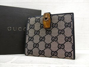 ◆未使用 保管品◆GUCCI グッチ◆バンブー◆GGキャンバス カーフ レザー 本革◆財布◆ベージュ ブラック◆イタリア製◆A9350