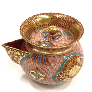 九谷焼 相上芳景 金襴手宝相花文 宝瓶 急須 茶器 煎茶道具 陶器 工芸品 共箱付き