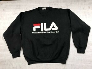 フィラ FILA 80s 90s オールド スポーツ テニス ストリート 古着 スウェット トレーナー メンズ ロゴ刺繍 L 黒