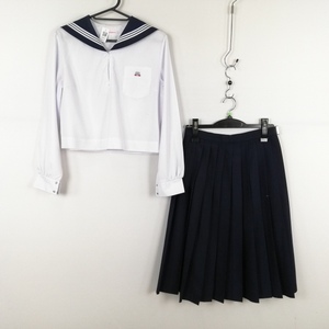 1円 セーラー服 スカート 上下2点セット カンコー 中間服 白3本線 女子 学生服 中学 高校 白 制服 中古 ランクC EY8222