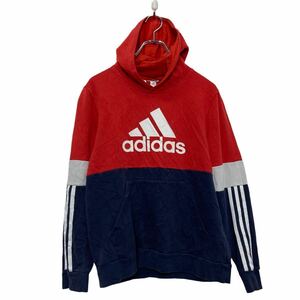 adidas プリント スウェット パーカー アディダス キッズ L~ レッド プルオーバー 古着卸 アメリカ仕入 a609-6276