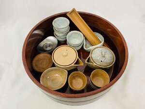 煎茶器 まとめ 萩焼 宝瓶 泡瓶 湯冷し 煎茶碗10客 茶托 秀峯堂ほか 10客 茶合 茶櫃 煎茶道具 茶道具 骨董