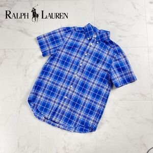 美品 RALPH LAUREN ラルフローレン チェック柄 ボタンダウンシャツ トップス レディース 青系 ブルー系 サイズSP*SC1061