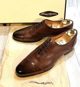 Santoni サントーニ◆24.5cm 5.5◆ITALY製◆ストレートチップ キャップトゥ 革靴 レザー 本革 ビジネスシューズ ドレスシューズ メンズ 茶