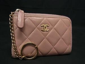 1円 CHANEL シャネル ココマーク マトラッセ ラムスキン L字ファスナー コインケース コインパース ピンク系 FE6828