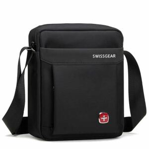 ◆SwissGear ショルダーバッグ 防水ナイロンカバン 縦型 ファッション メンズ鞄 斜め掛け カバン 通勤 通学 ブラック