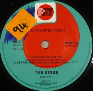 英EP4曲入●THE KINKS／You Really Got Me　全英1位 ヘヴィメタル/ハードロックの元となった恐るべきミュータント曲 後期盤