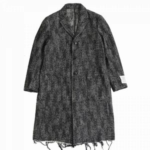 極美品△正規品 DIESEL ディーゼル 00SKEH0AATZ ヘリンボーン ウールミックス カットオフ ロングチェスターコート ブラック系 46 メンズ