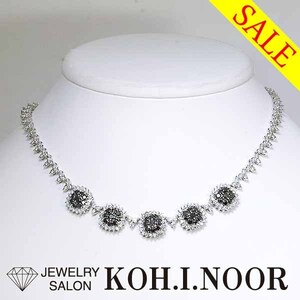 《SALE》ブラックダイヤモンド 4.77ct ダイヤモンド 1.96ct 18金ホワイトゴールド K18WG ネックレス 花 フラワー