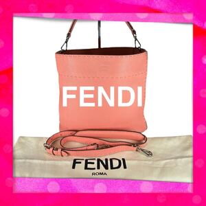  美品 FENDI フェンディ アンナ セレリア サーモンピンク 2way ショルダーバッグ ハンドバッグ